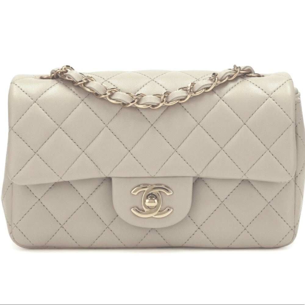 Grey Quilted Lambskin Mini Rectangular Flap PALE Gold Hardware, 2022